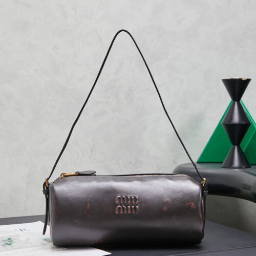 Miu Miu distressed genuine leather cylindrical shoulder bag