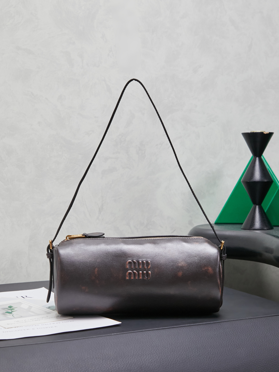 Miu Miu distressed genuine leather cylindrical shoulder bag - Image 2