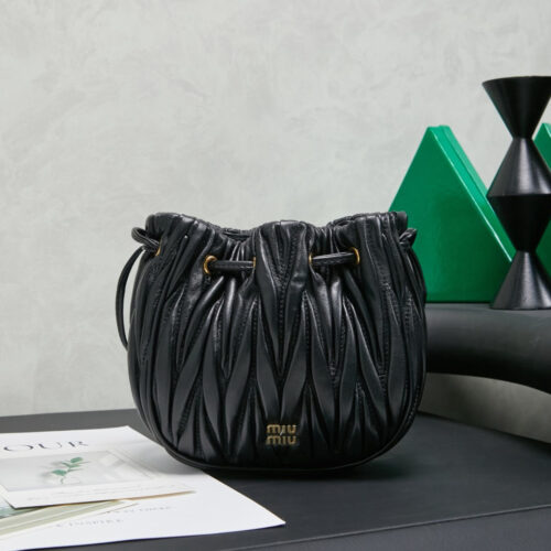 Miu Miu Matelassé genuine leather drawstring bucket bag