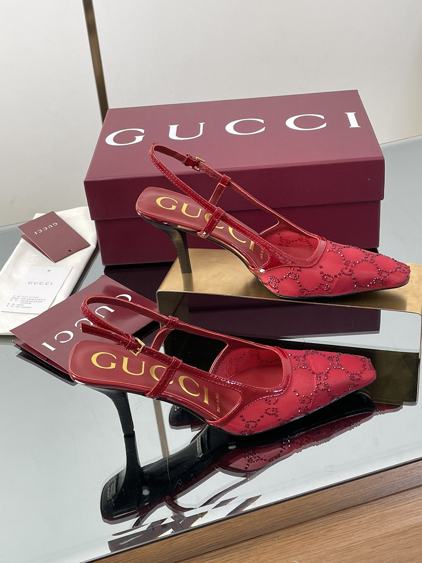 Gucci Crystal GG Monogram Kitten Heel Sandals - Image 2