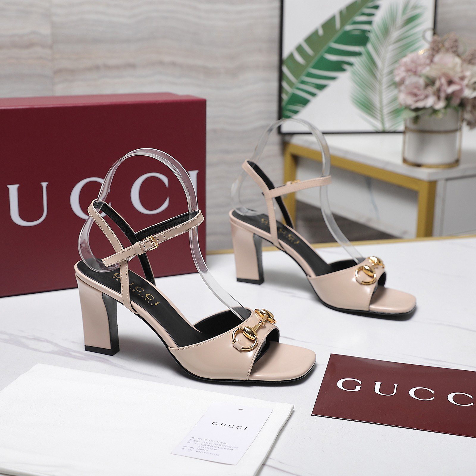 Gucci Horsebit Square Toe Chunky Heel Sandals - Image 3