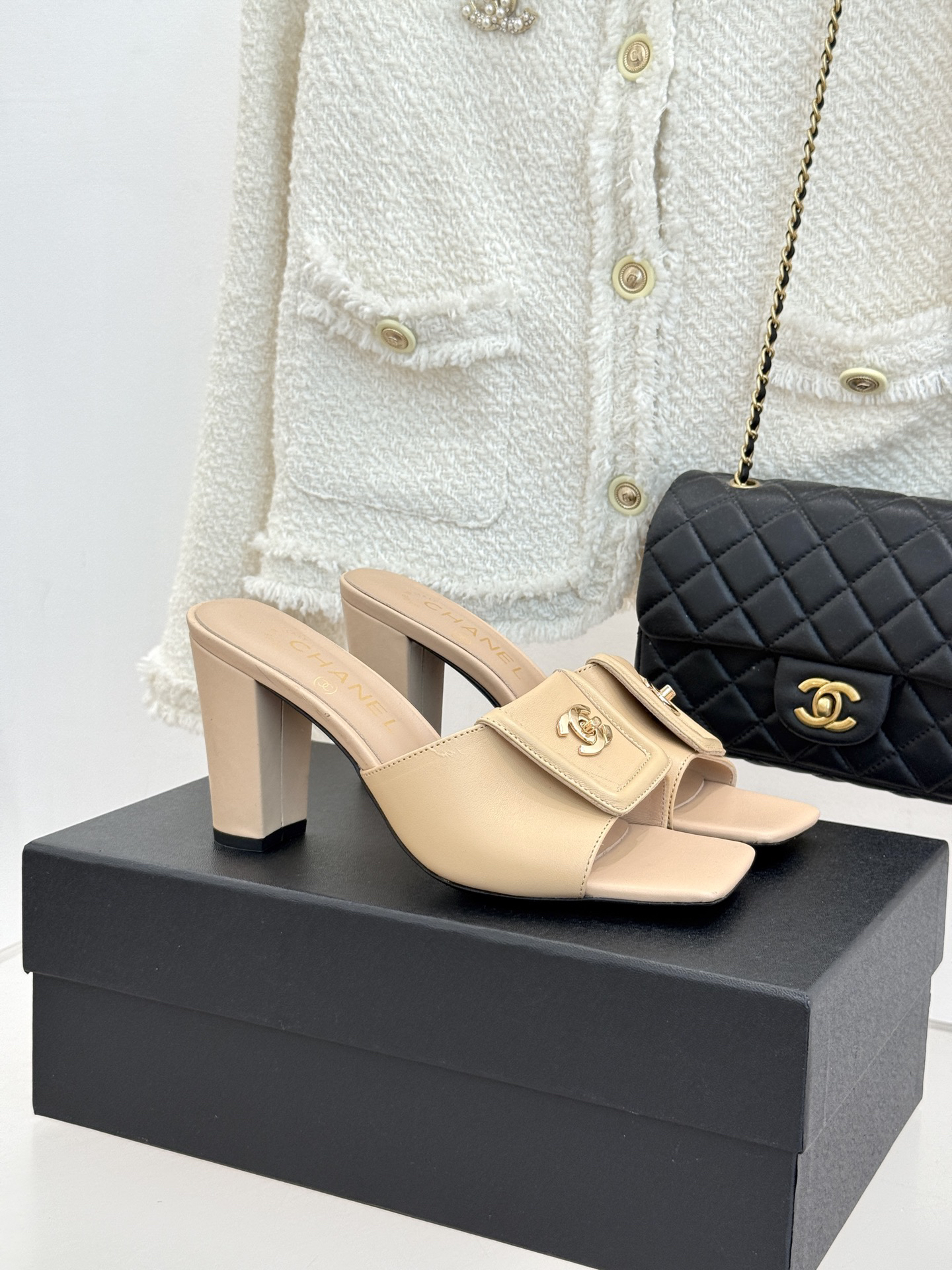 Chanel square-toe double C buckle chunky heel mule sandals - Image 2