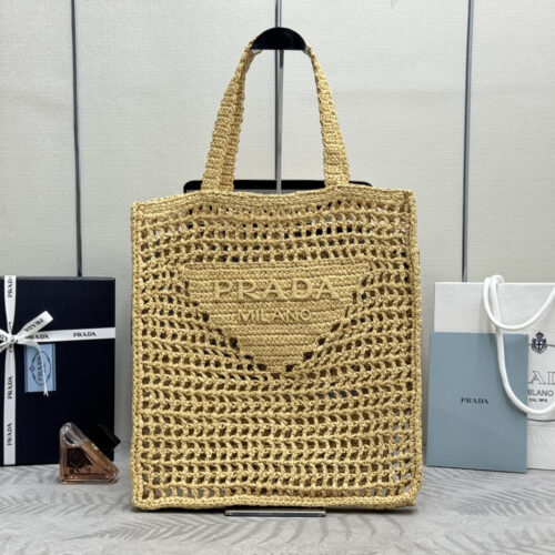 Prada openwork raffia woven tote bag (straw bag)