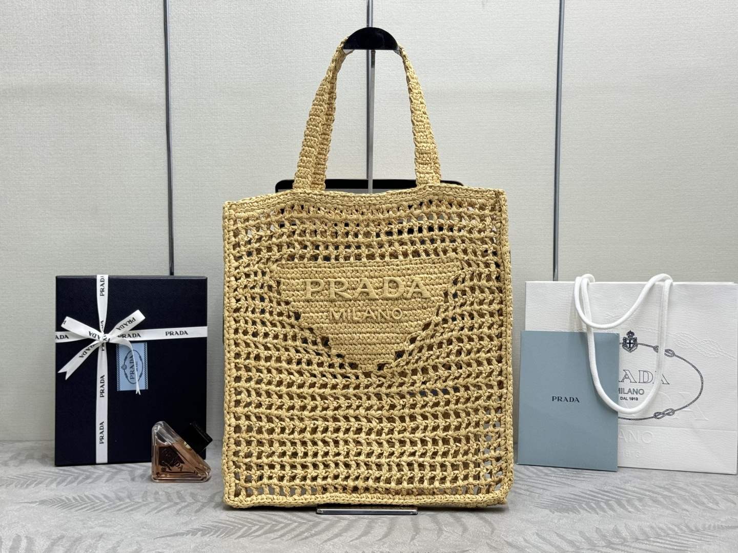 Prada openwork raffia woven tote bag (straw bag)