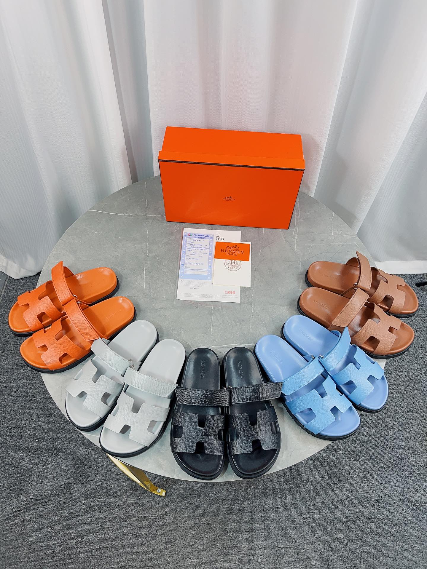 Hermès Chypre series Velcro H-shaped sandals