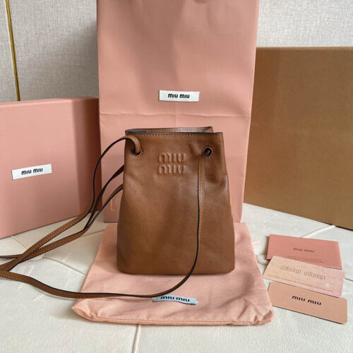 Alternative view of Miu Miu distressed genuine leather mini drawstring bucket bag