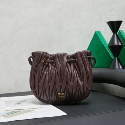 Alternative view of Miu Miu Matelassé genuine leather drawstring bucket bag
