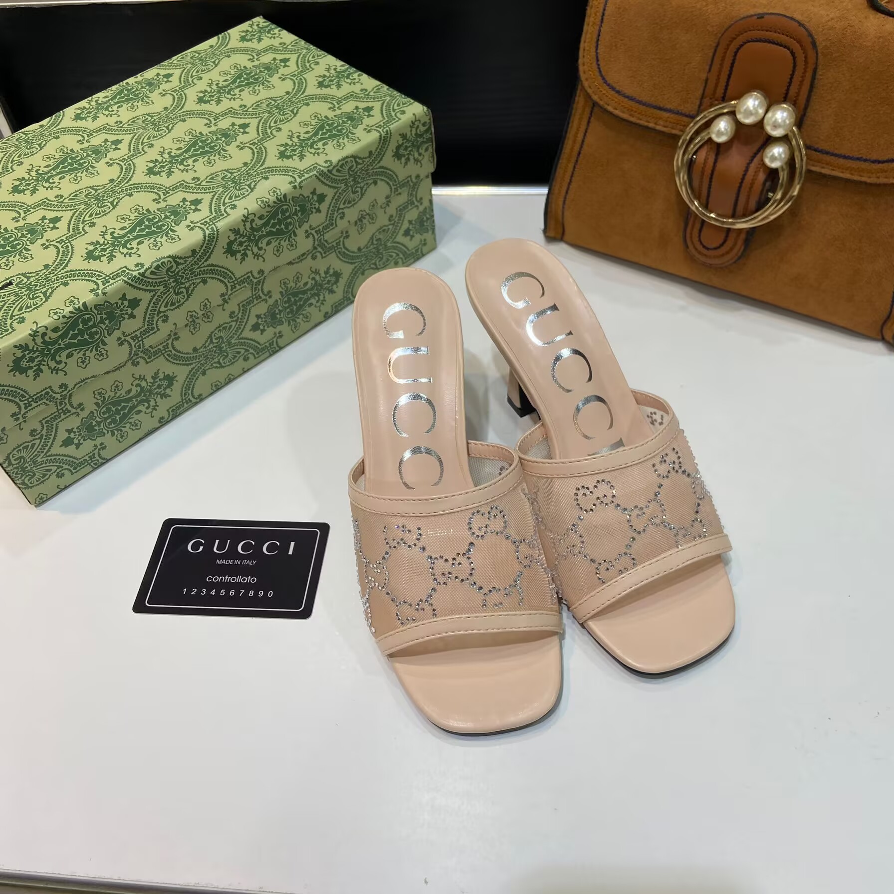 Gucci GG Crystal Mesh High-Heeled Mules - Image 3
