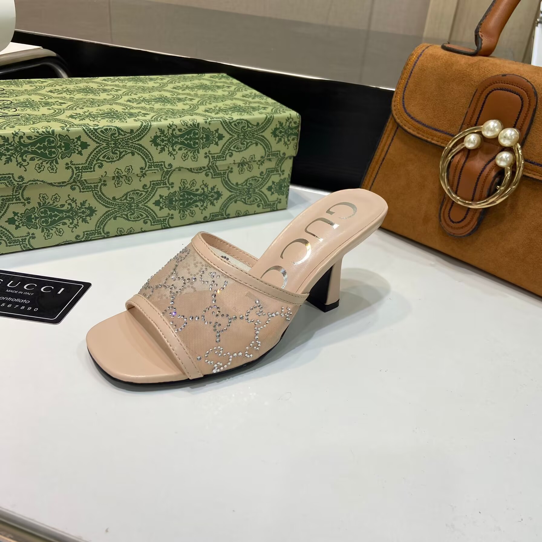 Gucci GG Crystal Mesh High-Heeled Mules - Image 4