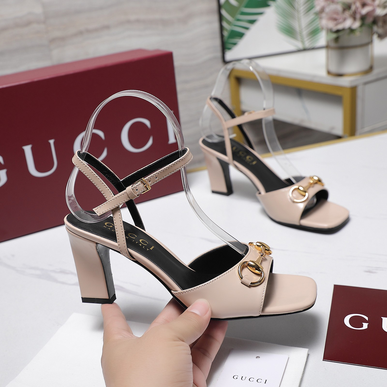 Gucci Horsebit Square Toe Chunky Heel Sandals - Image 4
