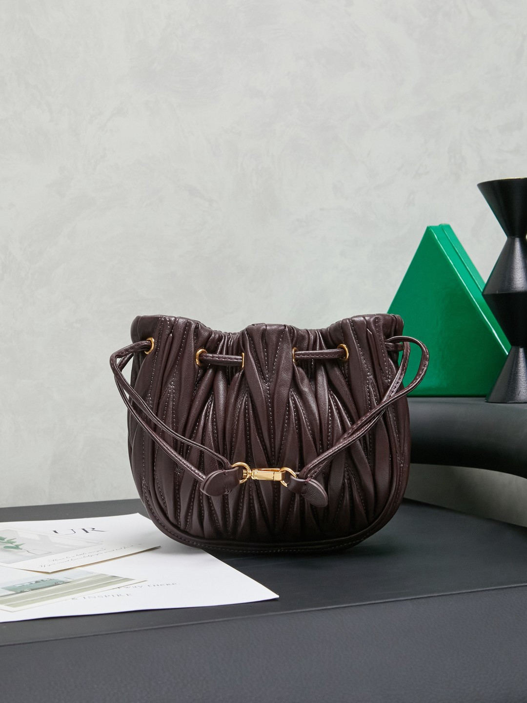 Miu Miu Matelassé genuine leather drawstring bucket bag - Image 3