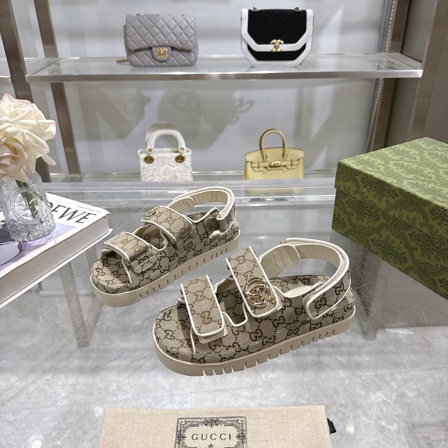 Gucci Double G Velcro Platform Sandals