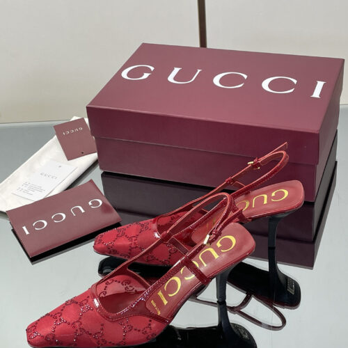 Gucci Crystal GG Monogram Kitten Heel Sandals