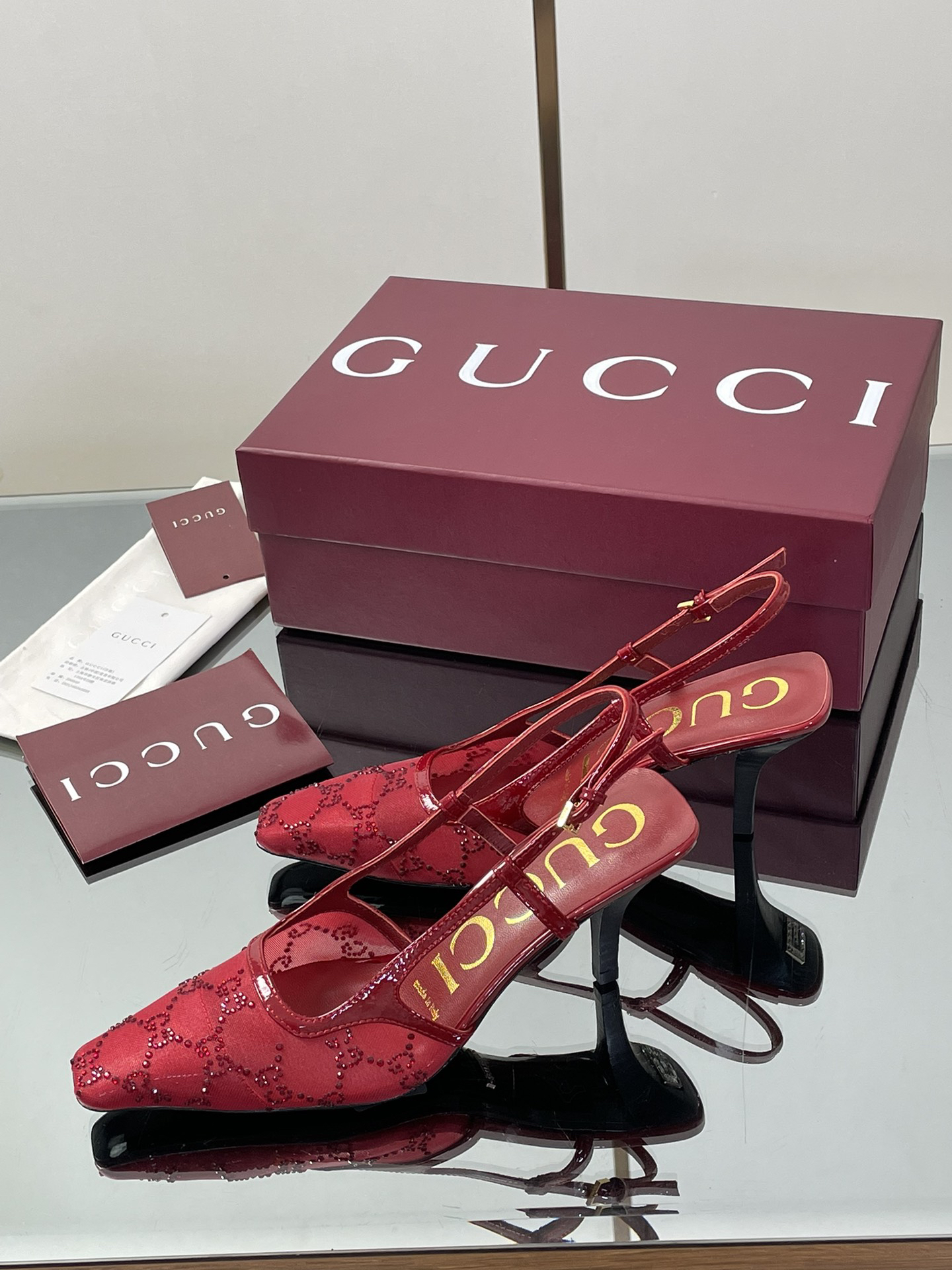 Gucci Crystal GG Monogram Kitten Heel Sandals