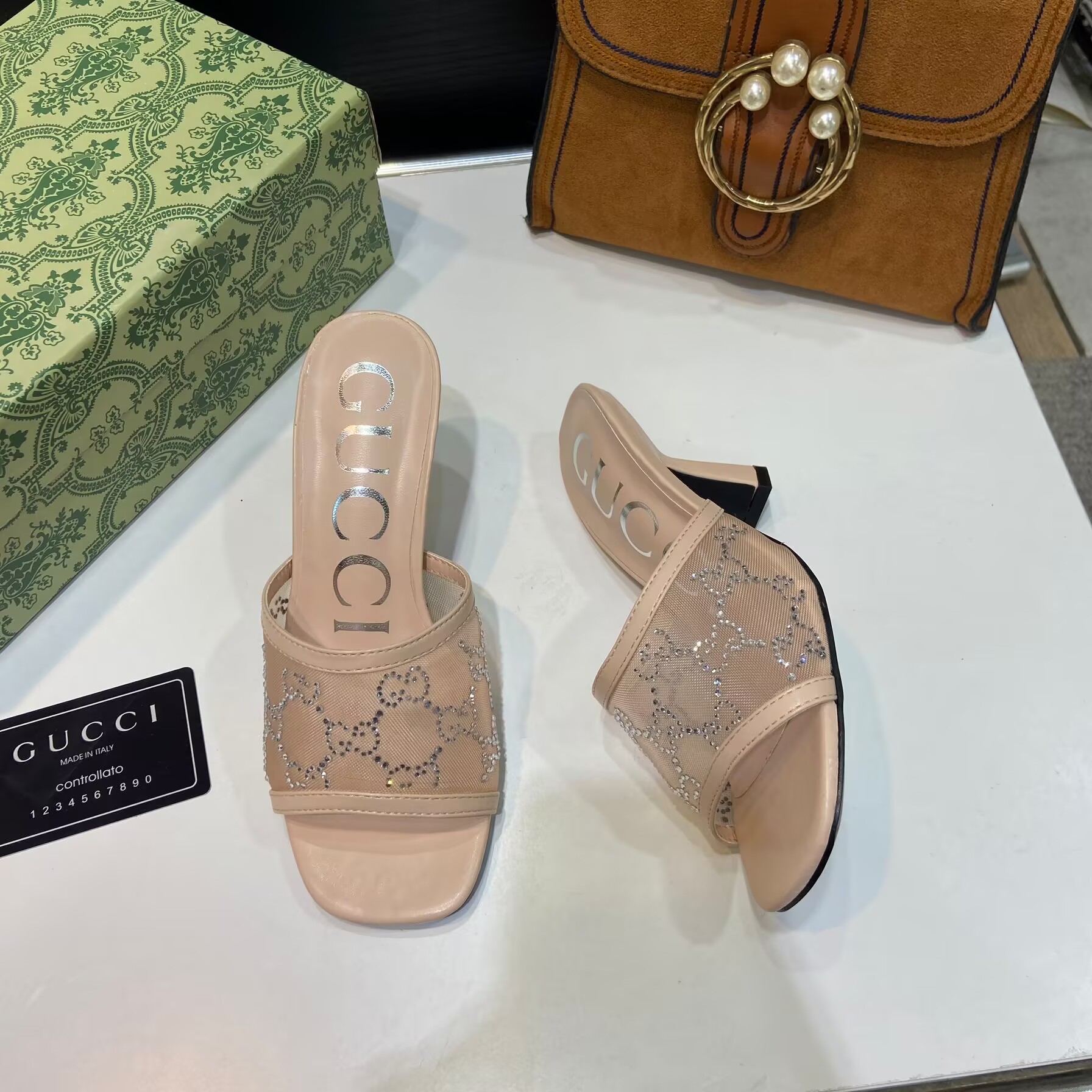 Gucci GG Crystal Mesh High-Heeled Mules - Image 6