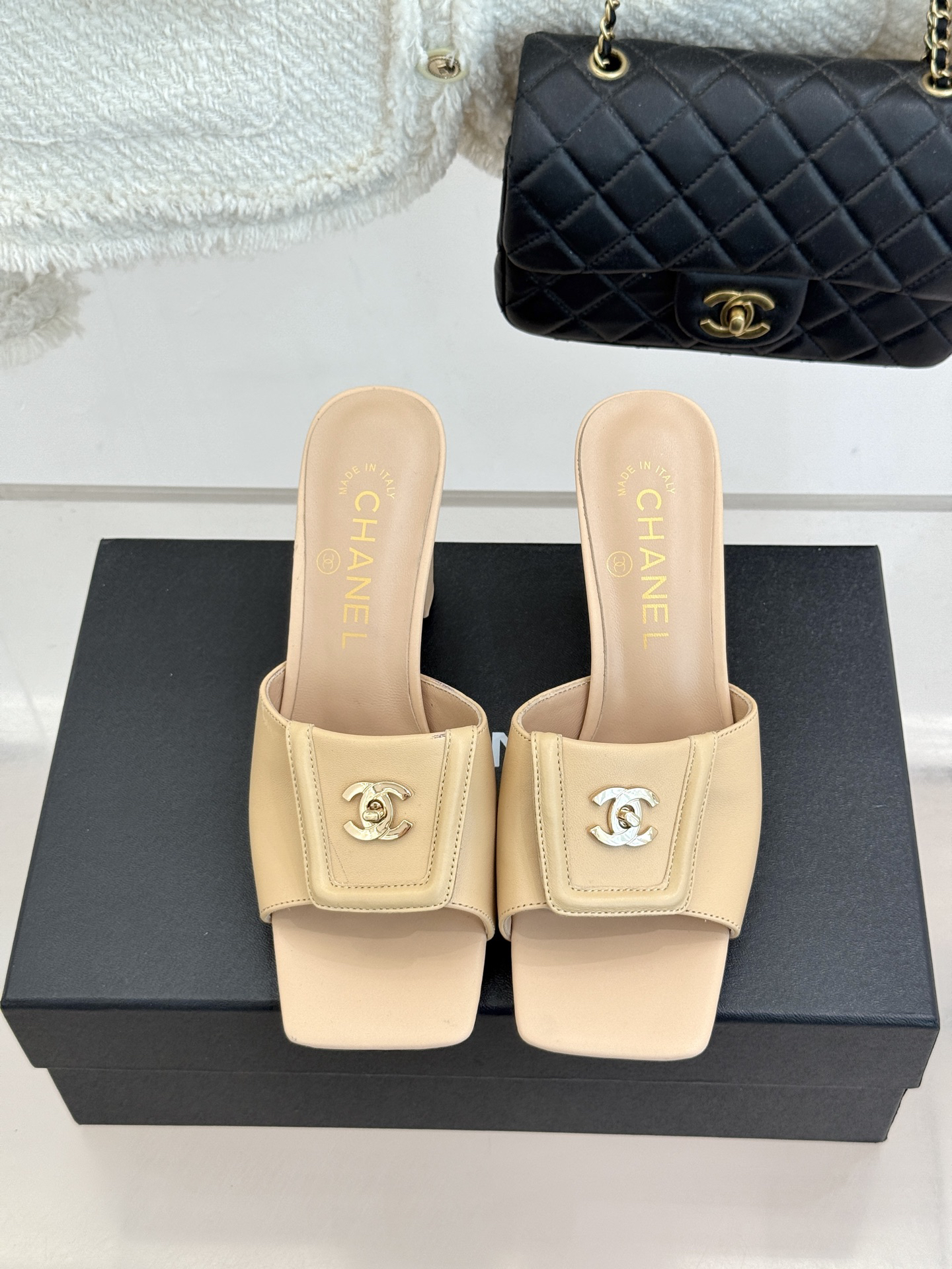 Chanel square-toe double C buckle chunky heel mule sandals - Image 4