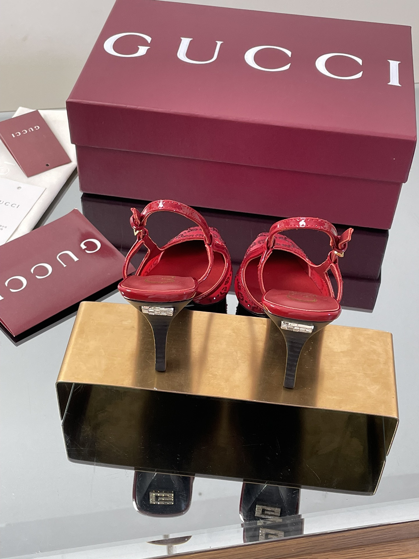 Gucci Crystal GG Monogram Kitten Heel Sandals - Image 5