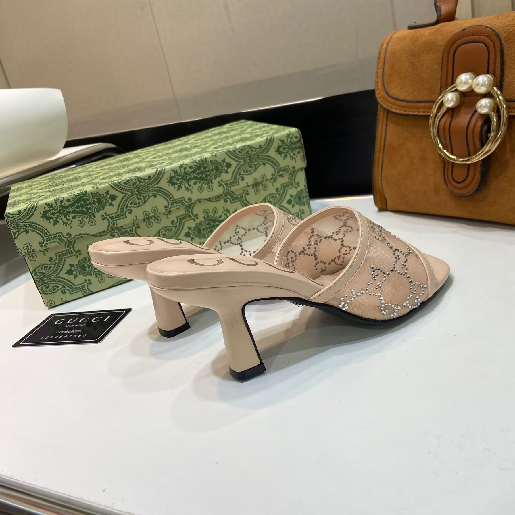 Gucci GG Crystal Mesh High-Heeled Mules - Image 7
