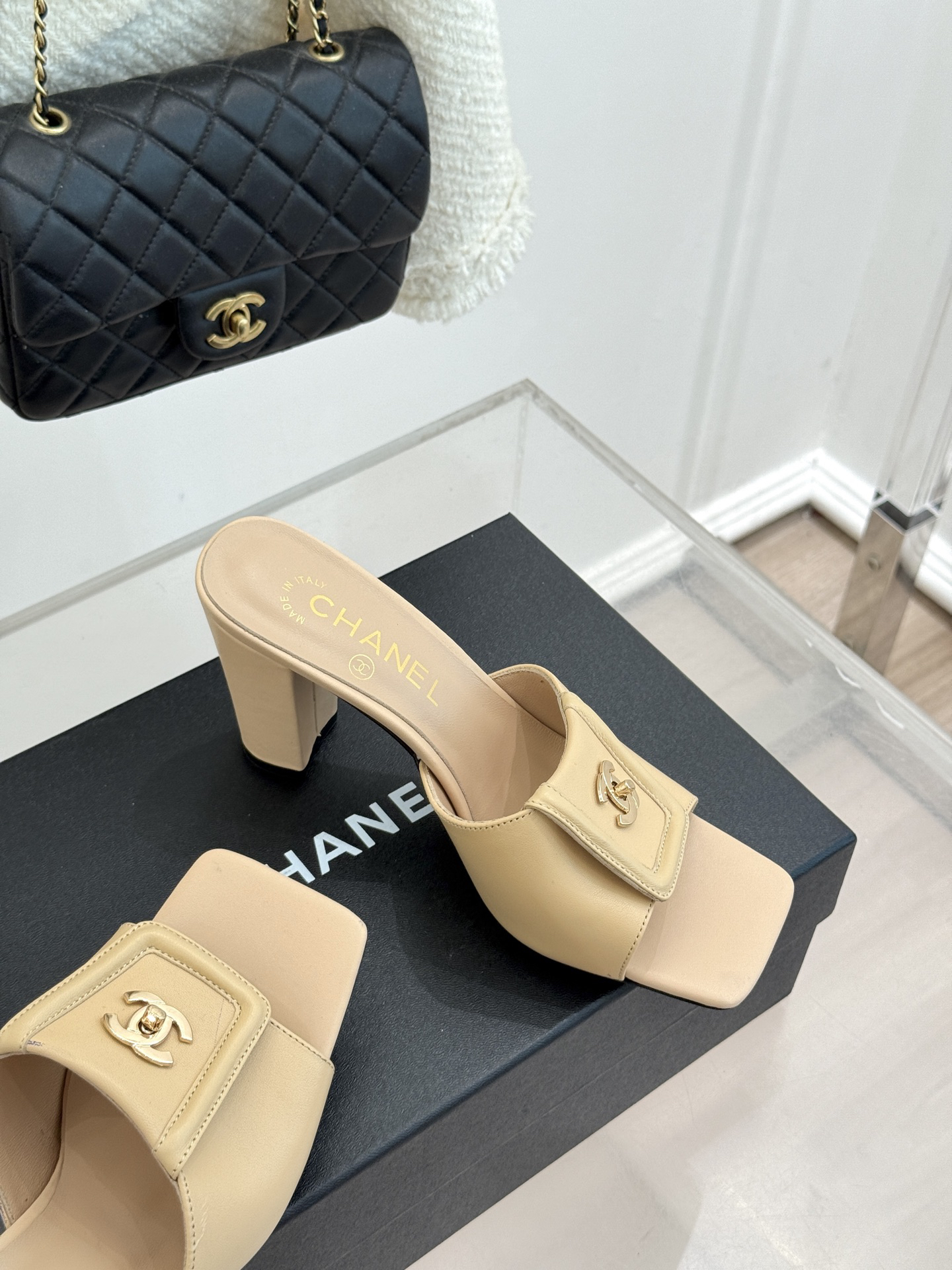 Chanel square-toe double C buckle chunky heel mule sandals - Image 5