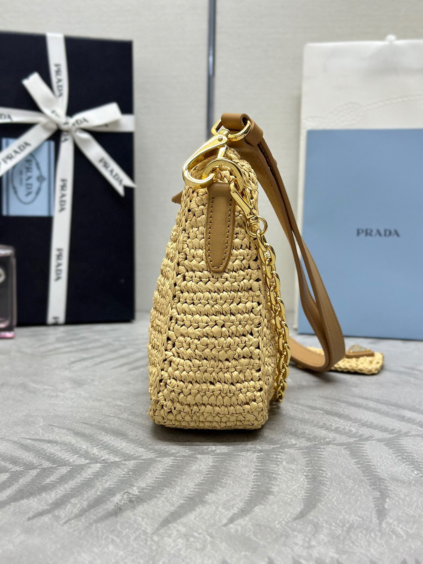 Bolso hobo de rafia de ganchillo de Prada, bolso de rafia tejido para la axila - Image 6