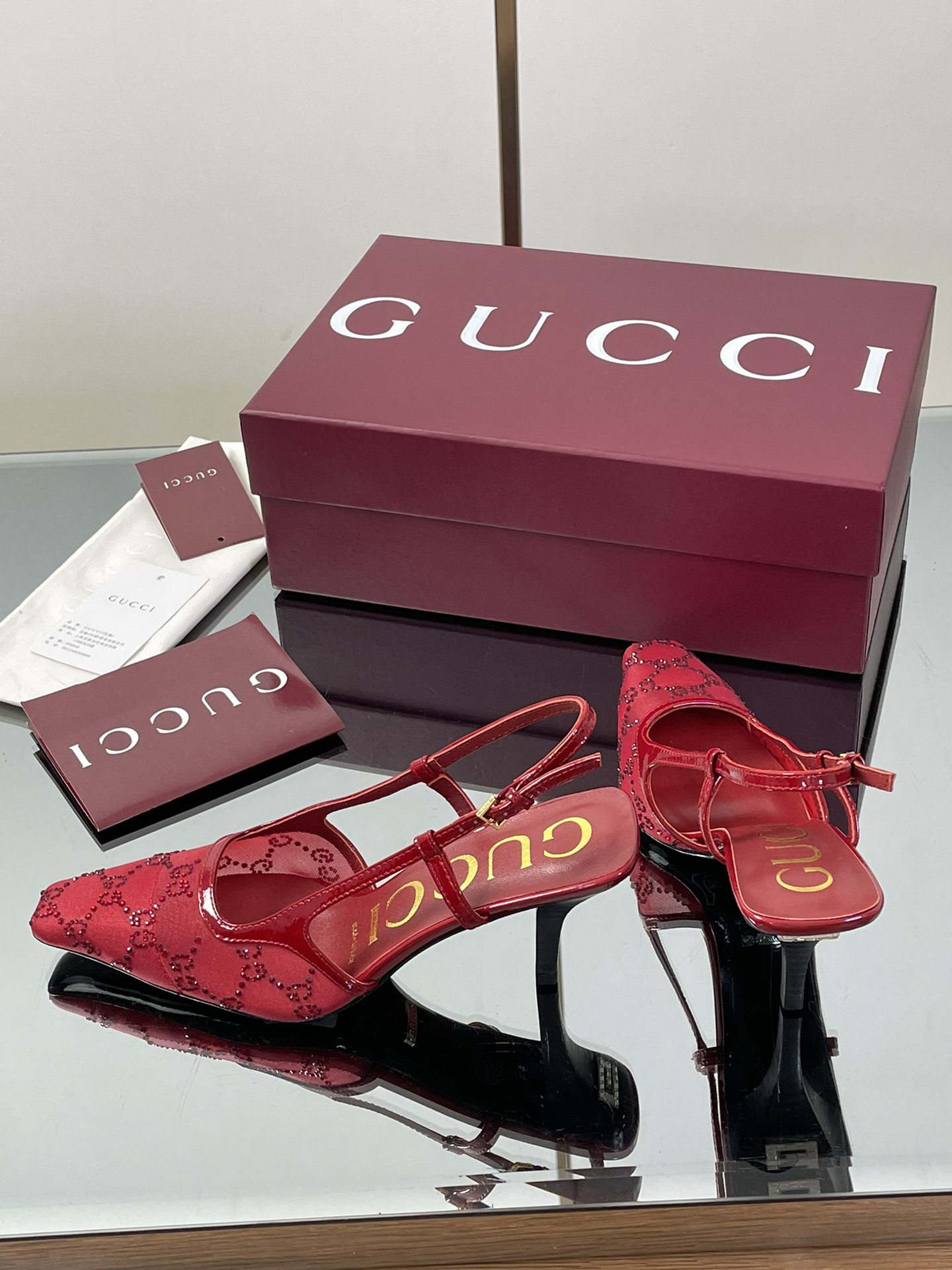 Gucci Crystal GG Monogram Kitten Heel Sandals - Image 6