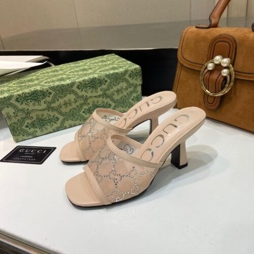 Gucci GG Crystal Mesh High-Heeled Mules