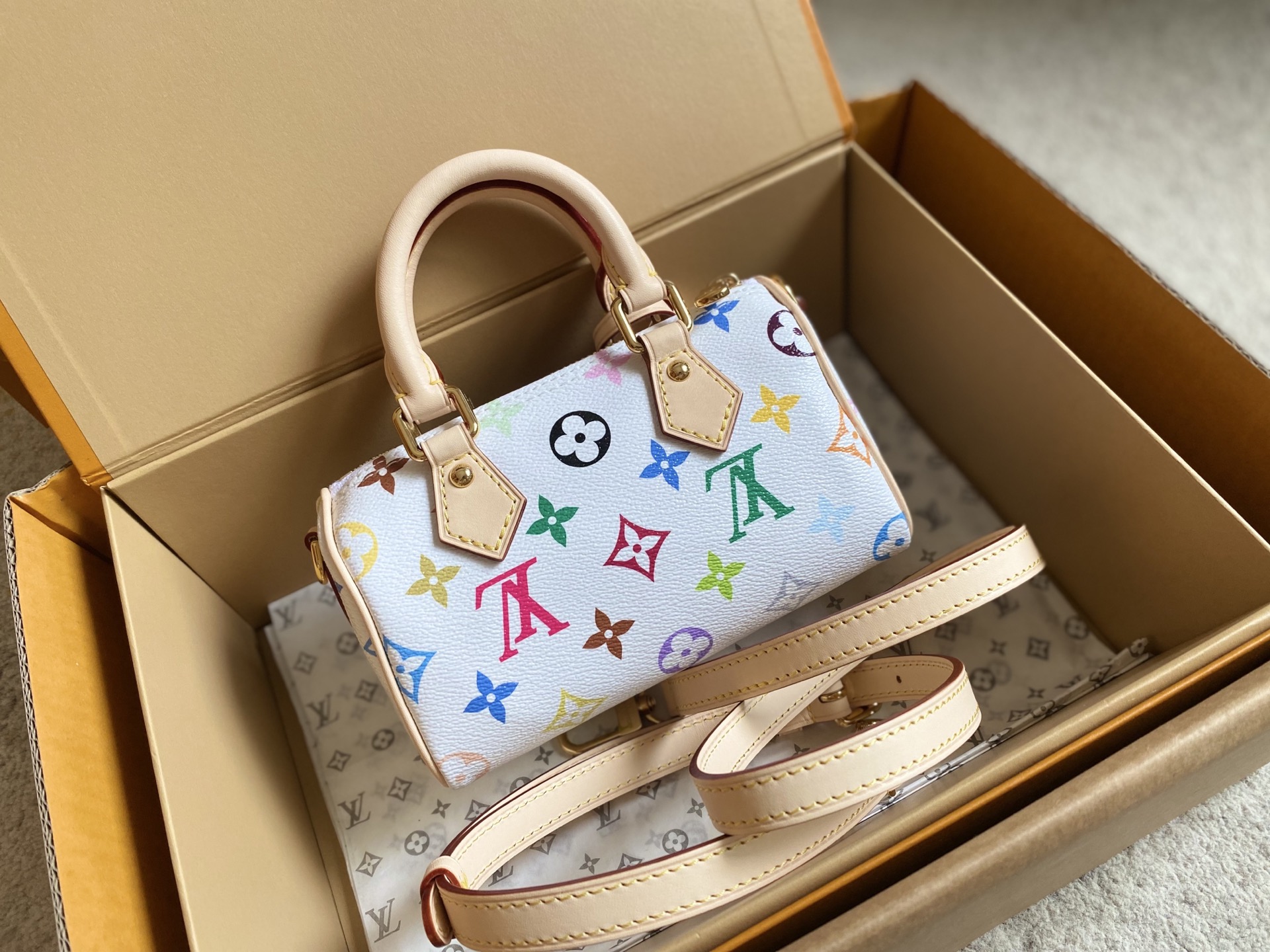 Louis Vuitton × Takashi Murakami Nano Speedy White Tricolor - Image 9