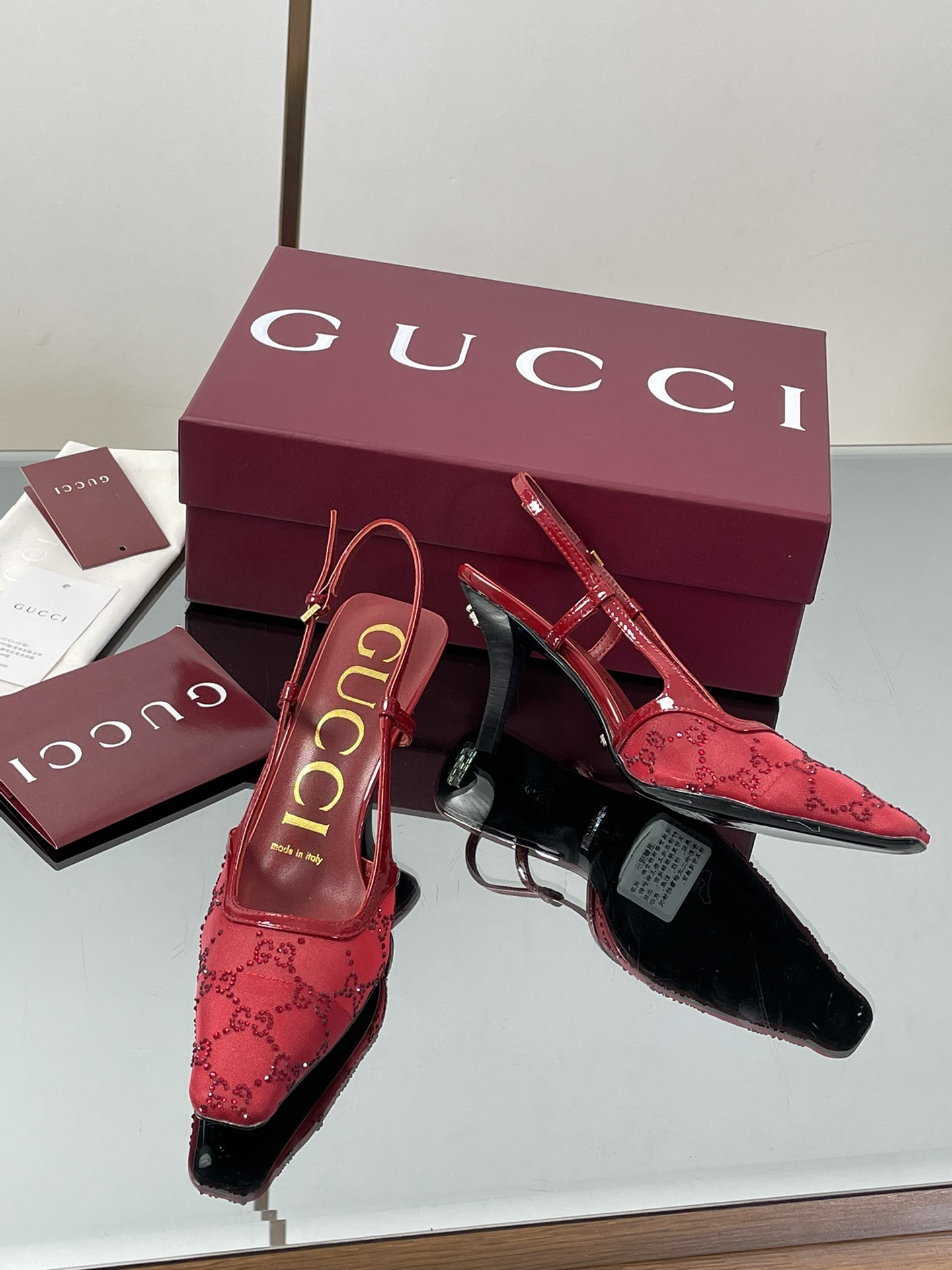 Gucci Crystal GG Monogram Kitten Heel Sandals - Image 7