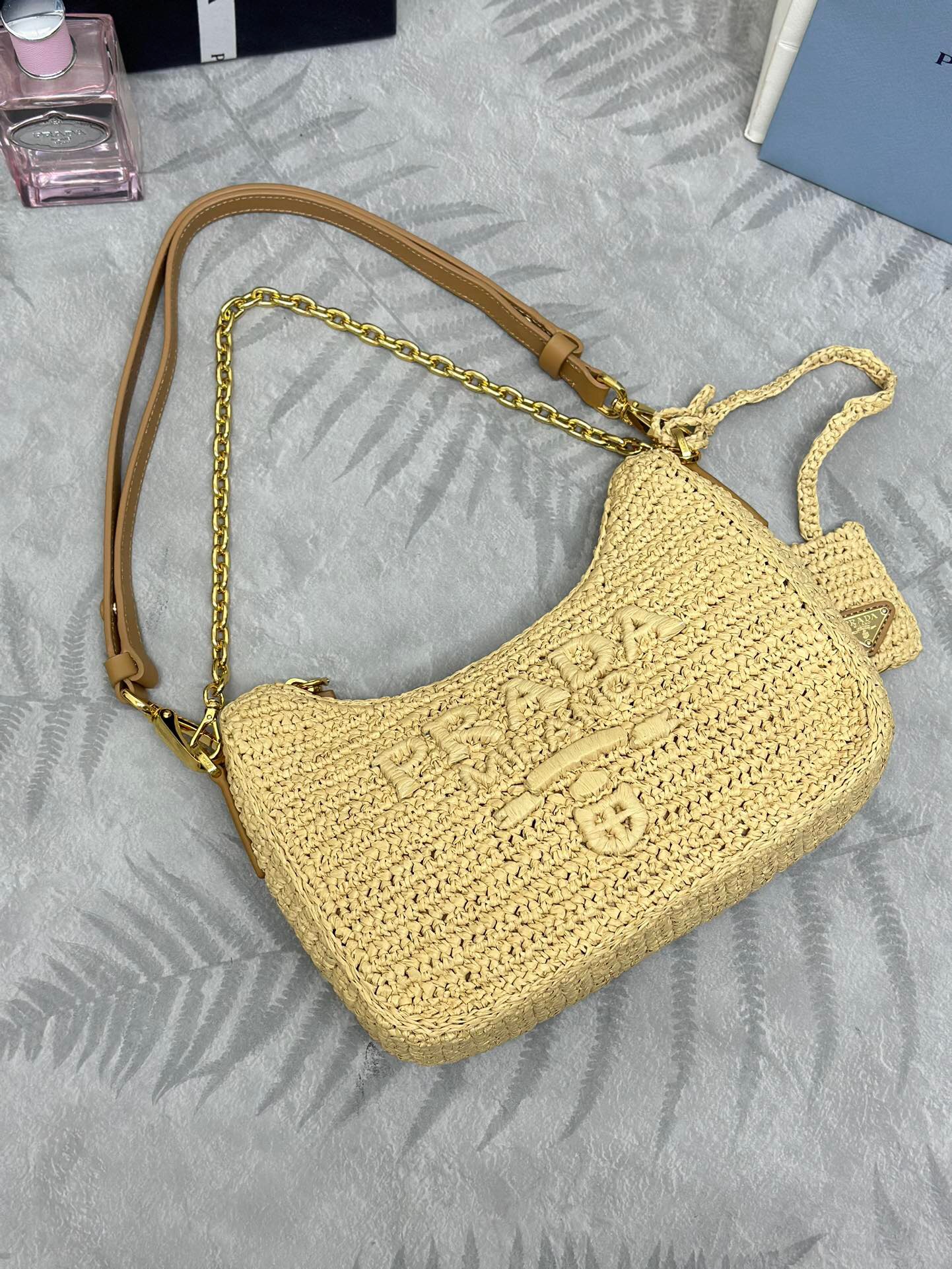 Bolso hobo de rafia de ganchillo de Prada, bolso de rafia tejido para la axila - Image 8