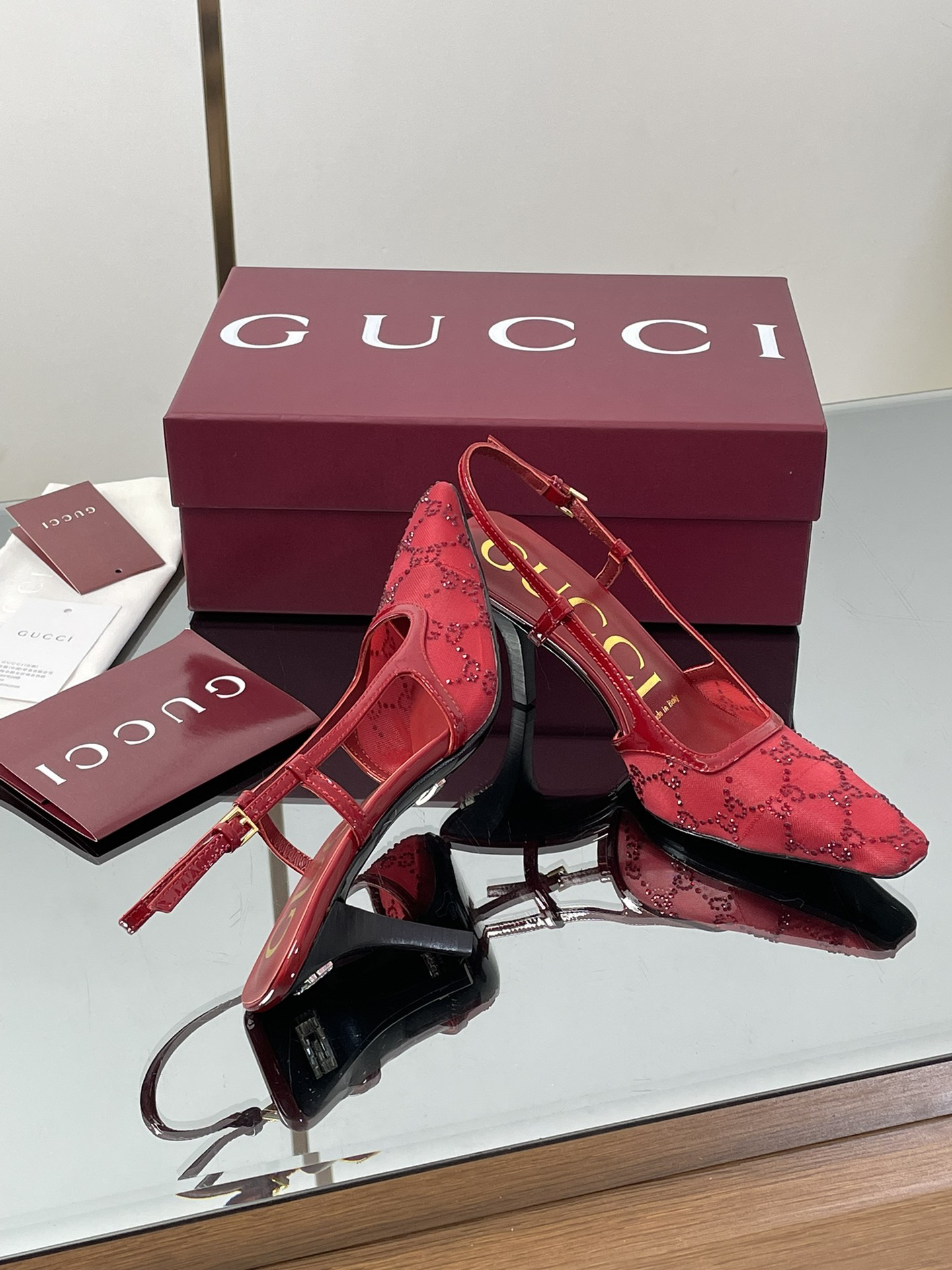 Gucci Crystal GG Monogram Kitten Heel Sandals - Image 8