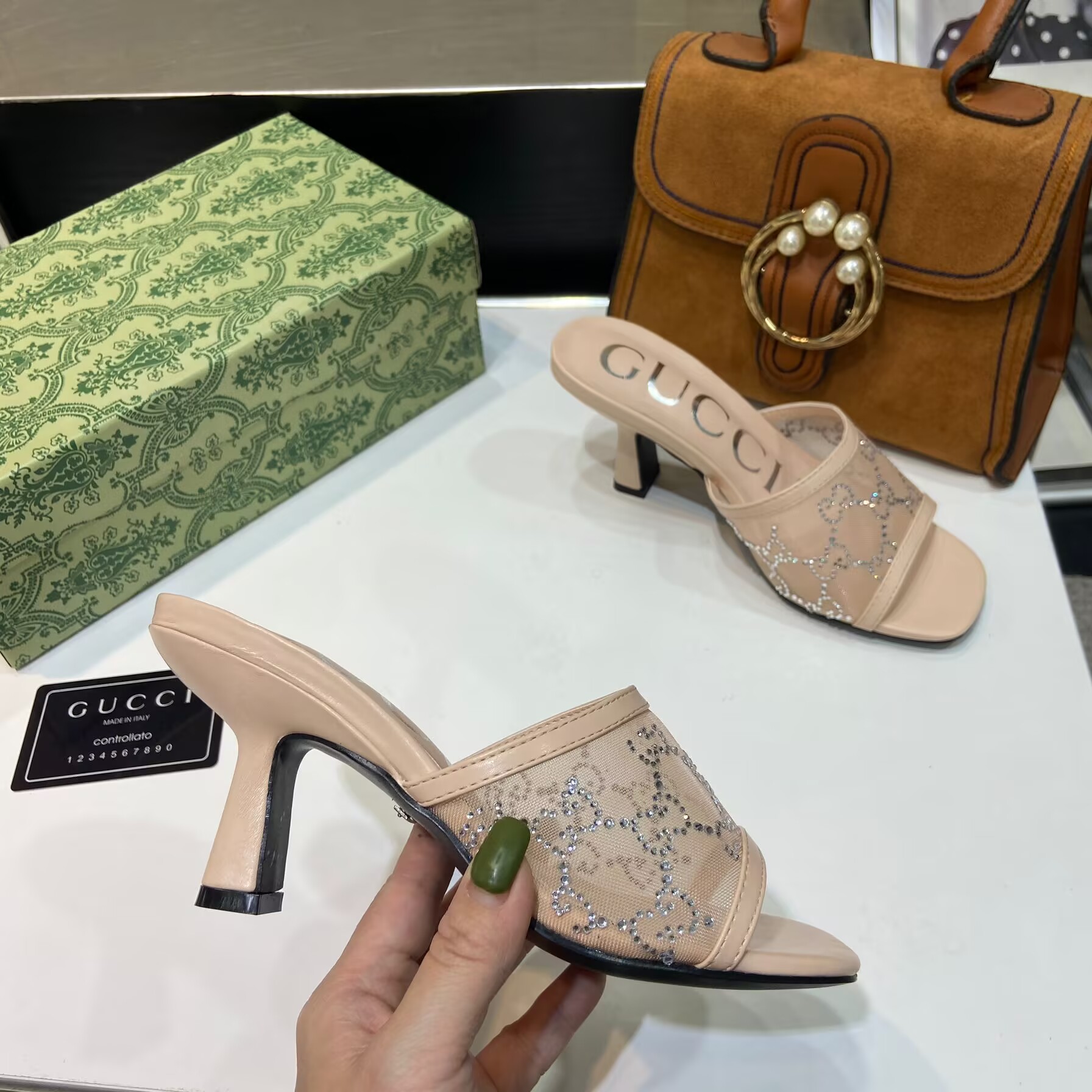 Gucci GG Crystal Mesh High-Heeled Mules - Image 8