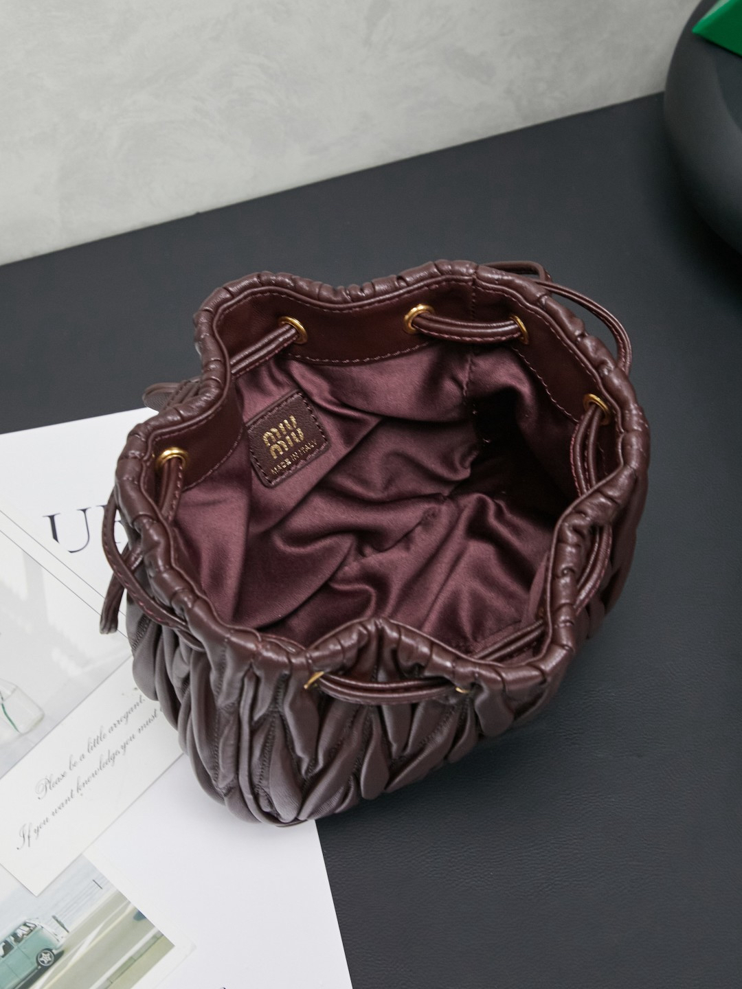 Miu Miu Matelassé genuine leather drawstring bucket bag - Image 9