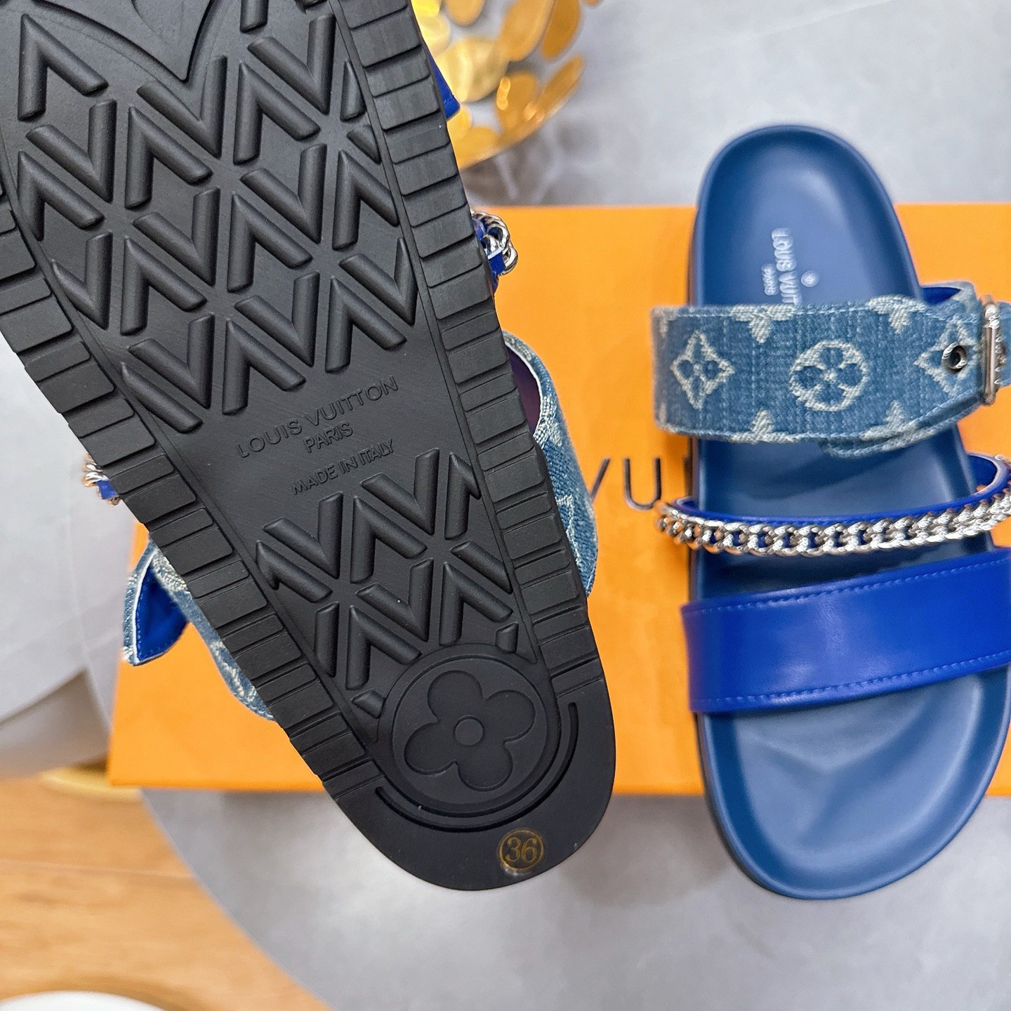 Louis Vuitton LV Sunset Denim Chain Sandals - Image 8