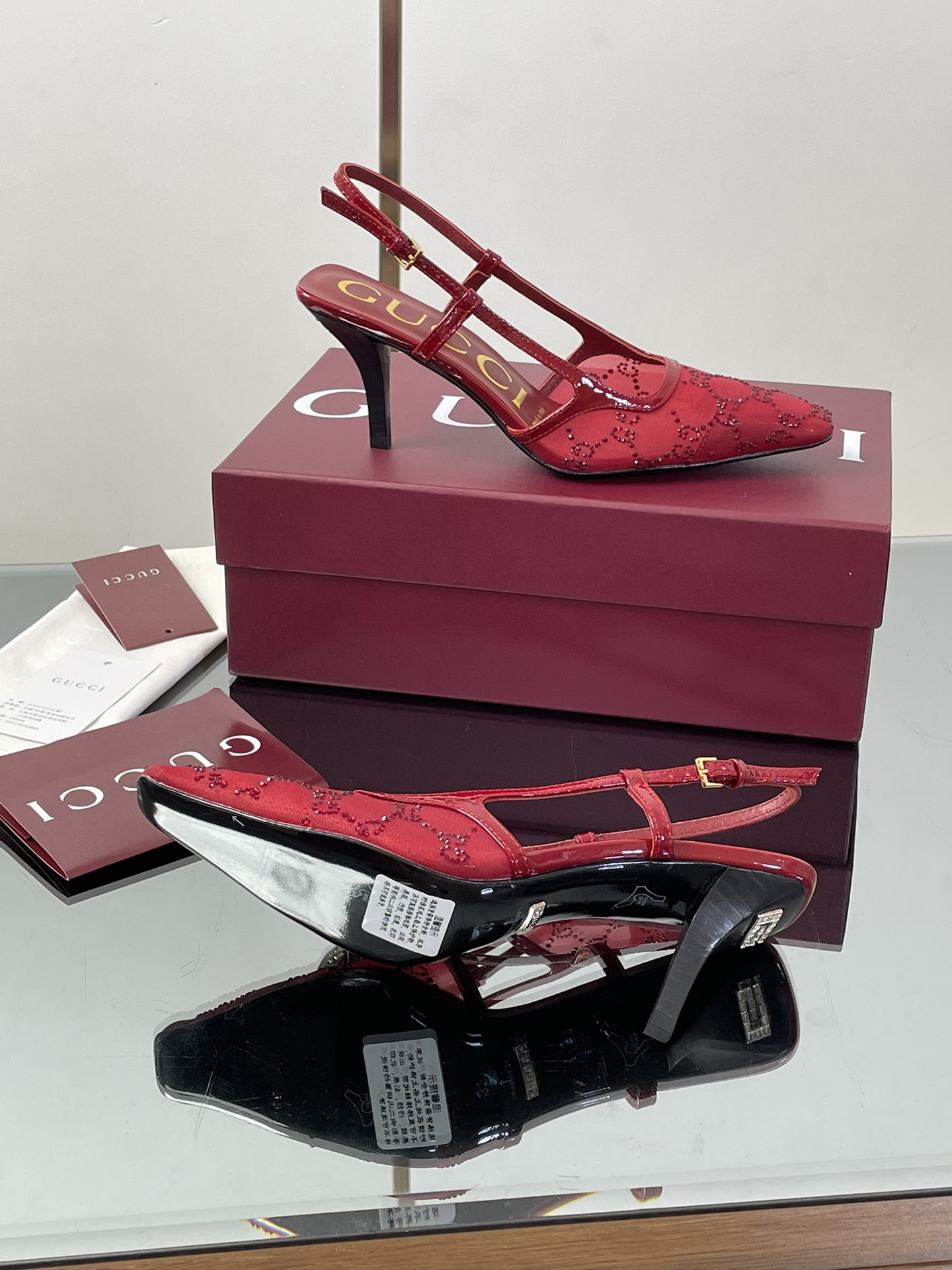 Gucci Crystal GG Monogram Kitten Heel Sandals - Image 9