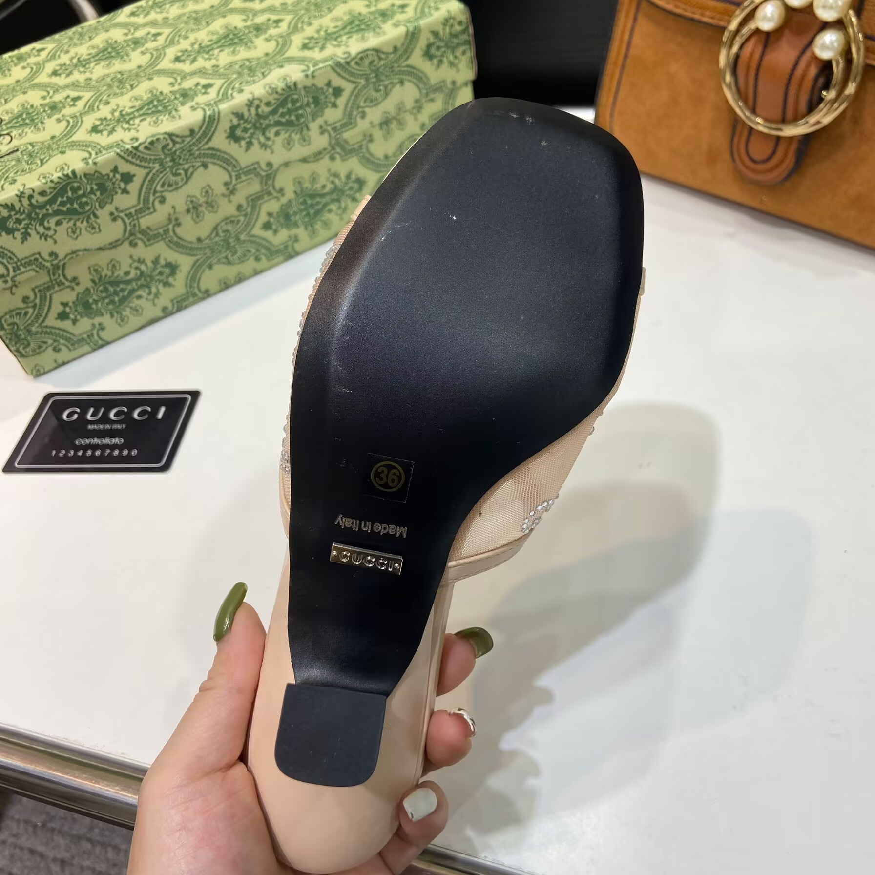 Gucci GG Crystal Mesh High-Heeled Mules - Image 9