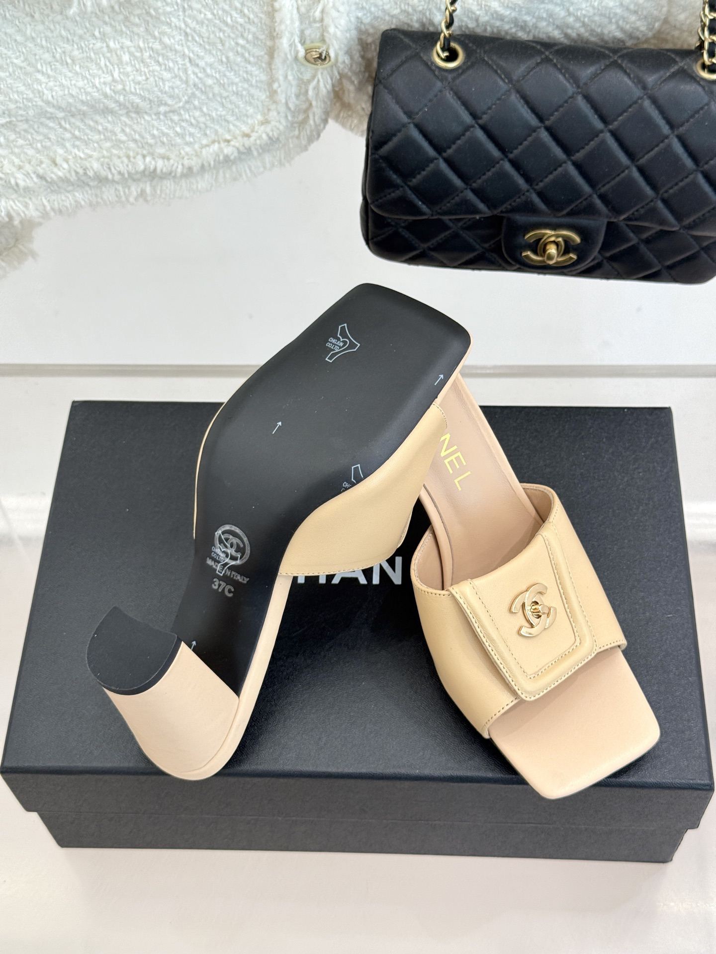 Chanel square-toe double C buckle chunky heel mule sandals - Image 9