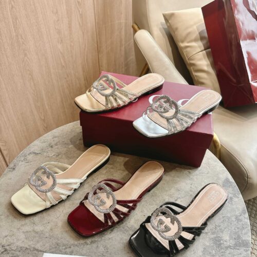 Gucci Crystal-Embellished Interlocking Double G Sandals for Women