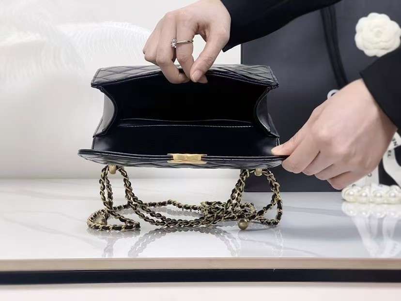 Chanel 26S Double Gold Ball Adjustable Buckle Square Fat Bag (Small Gold Ball Adjustable Baguette Bag) (Copy) - Image 6