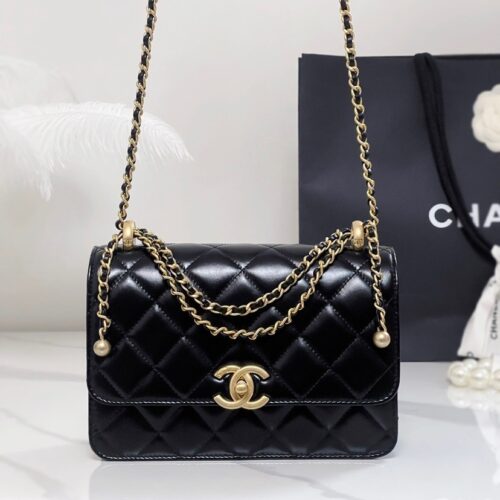 Alternative view of Chanel 26S Double Gold Ball Adjustable Buckle Square Fat Bag (Small Gold Ball Adjustable Baguette Bag) (Copy)