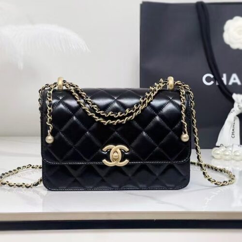 Chanel 26S Double Gold Ball Adjustable Buckle Square Fat Bag (Small Gold Ball Adjustable Baguette Bag) (Copy)