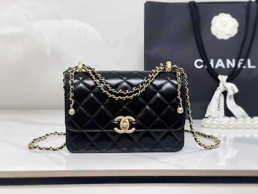 Chanel 26S Double Gold Ball Adjustable Buckle Square Fat Bag (Small Gold Ball Adjustable Baguette Bag) (Copy)