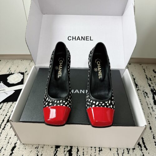 Alternative view of CHANEL polka dot square-toe chunky heels