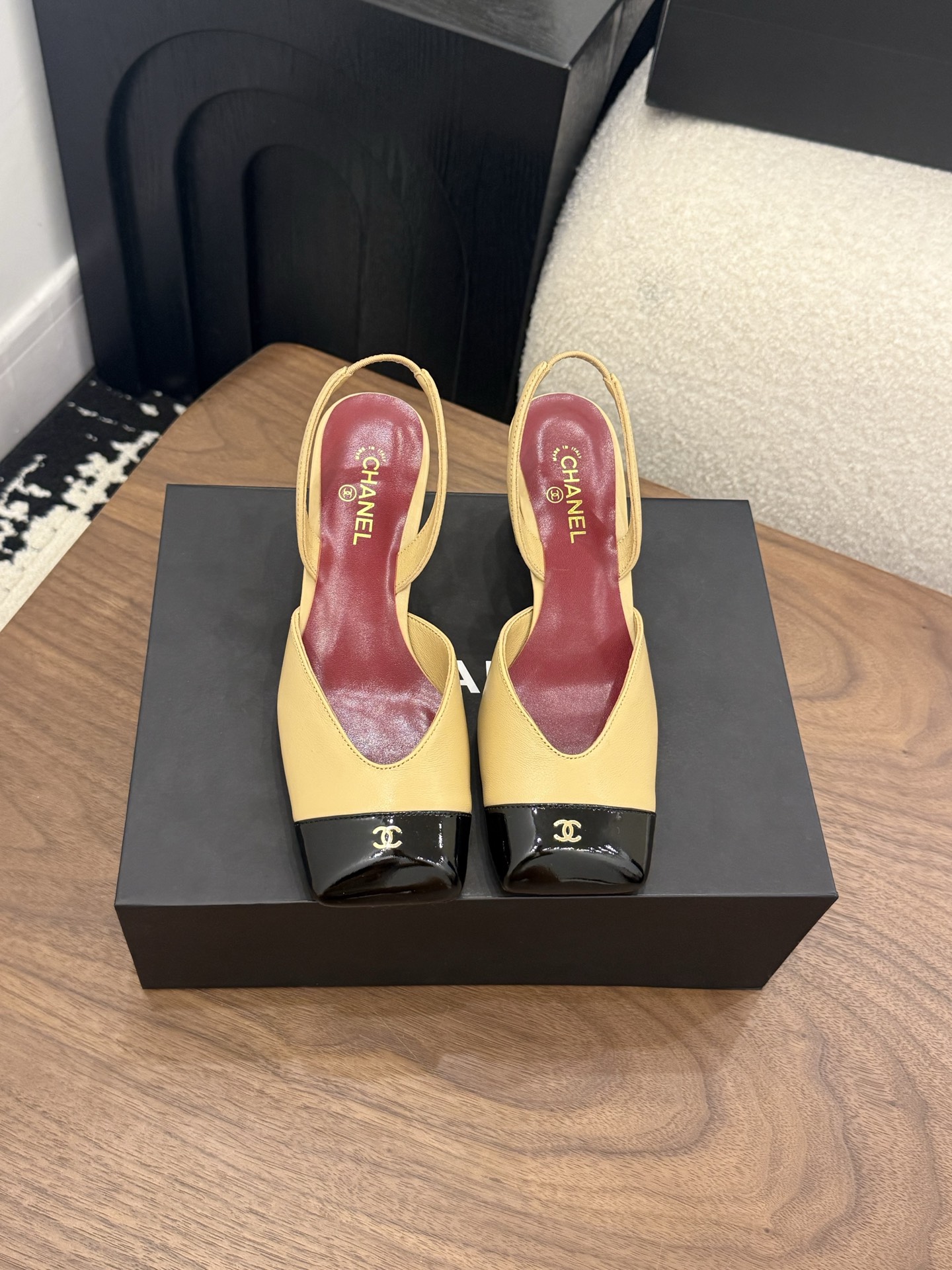 CHANEL Square Toe Open Back Slingback High Heels - Image 3