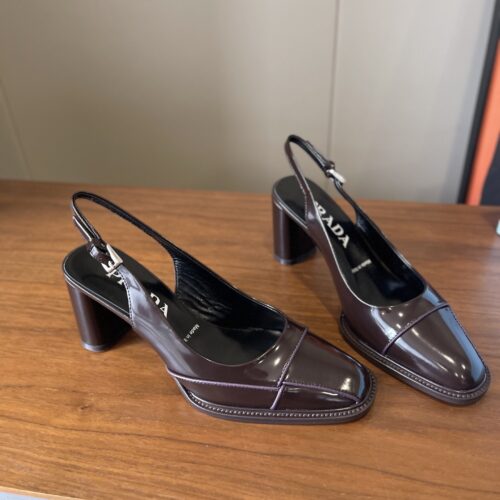 Alternative view of PRADA Square Toe Chunky Heel Open Back Slingback Sandals