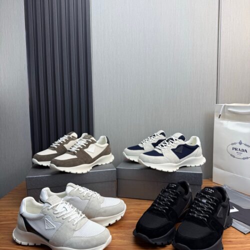 PRADA Triangle Logo Suede Mesh Retro Casual Sneakers