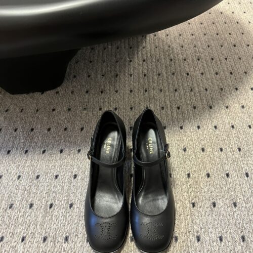Alternative view of CELINE Perforated Arc de Triomphe Mary Jane Chunky Heel Shoes