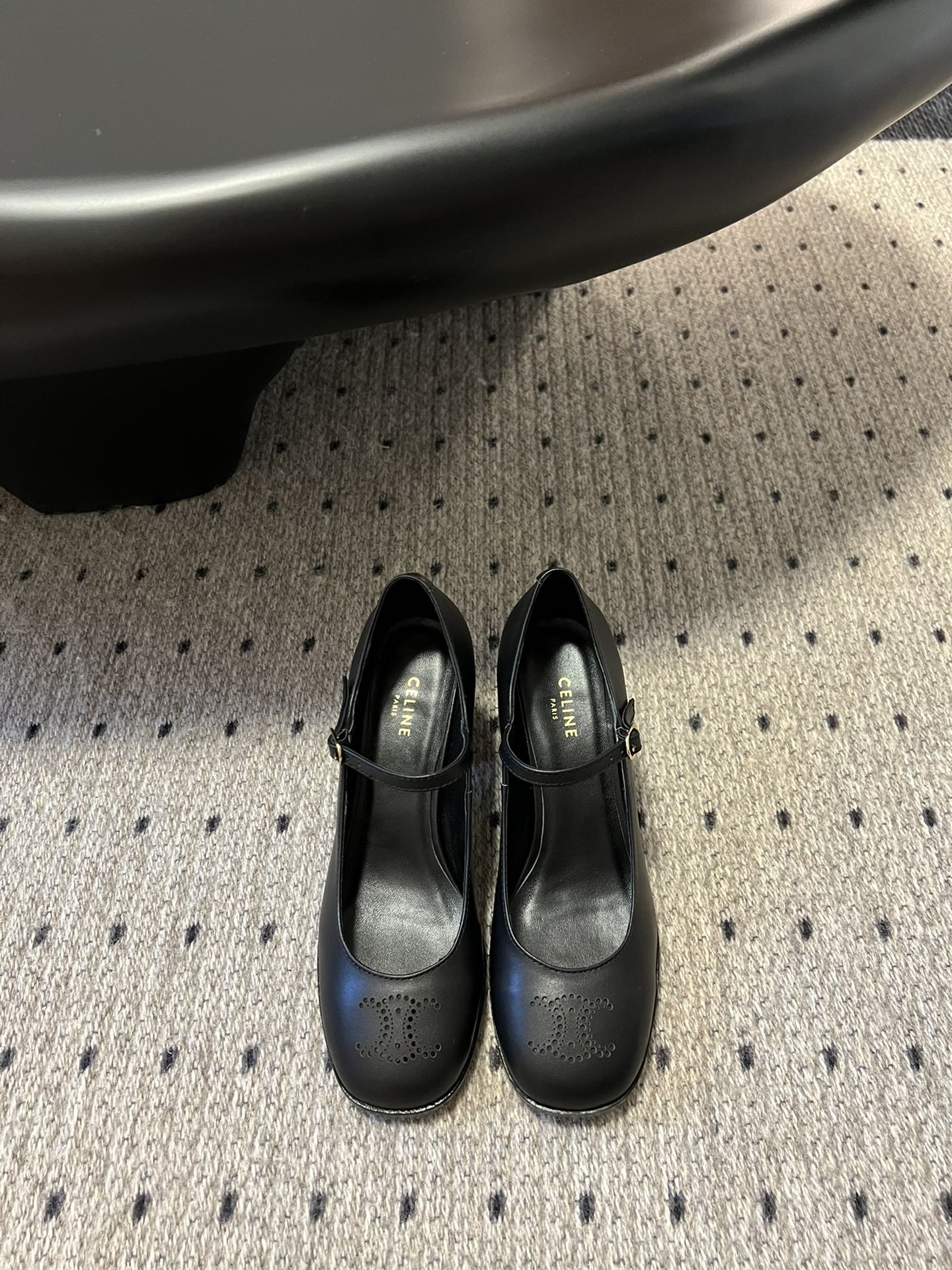 CELINE Perforated Arc de Triomphe Mary Jane Chunky Heel Shoes - Image 2