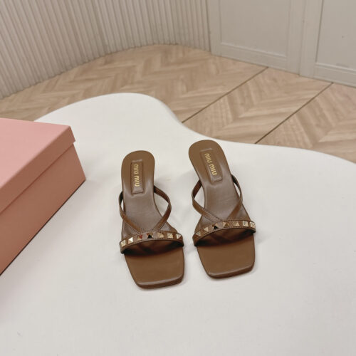 Miu Miu Studded Strappy Square Toe High-Heeled Sandals