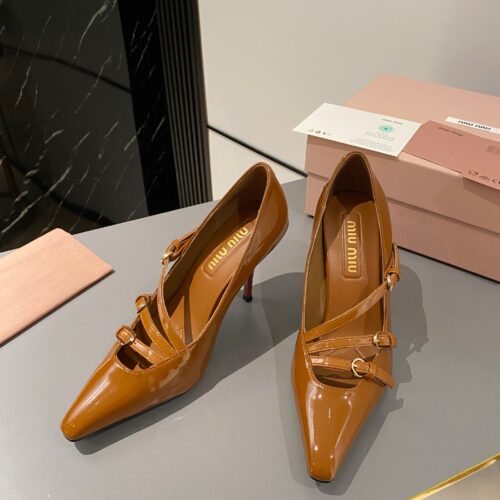 Alternative view of Miu Miu Three-Strap Pointed Toe Patent Leather Stiletto Mary Jane High Heels