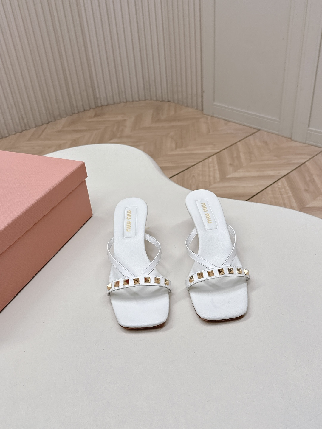 Miu Miu Studded Strappy Square Toe High-Heeled Sandals - Image 2